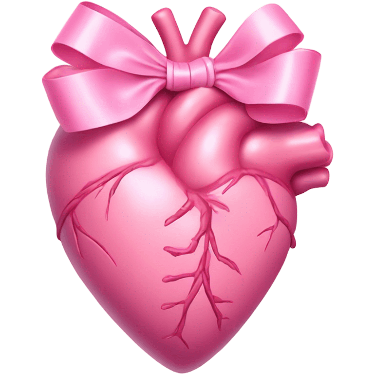 Pink anatomical heart pastel pink with pink bow on top emoji