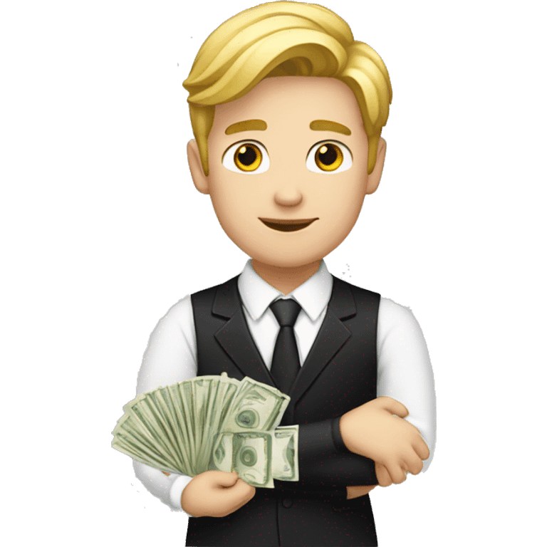 a young  white and with blonde male with money in his hands. He is dressed with a black suit and a white shirt emoji