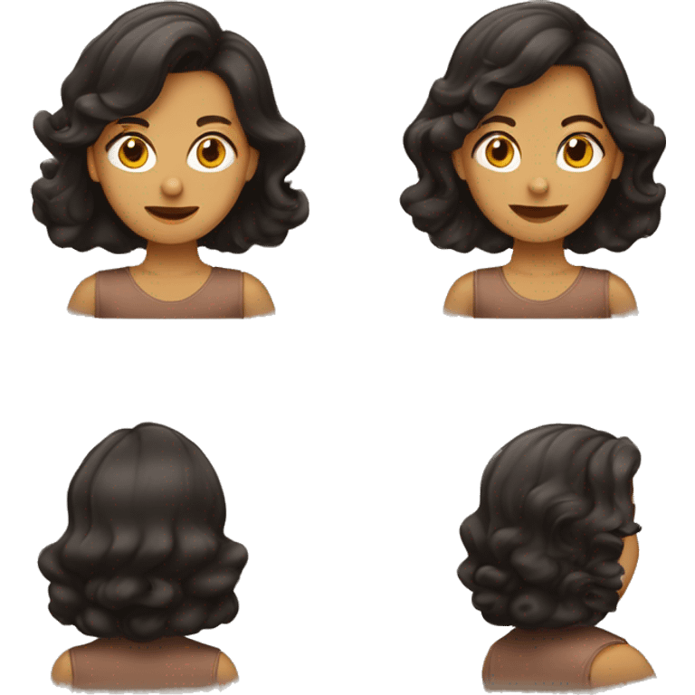 Mujer con pelo marrón, ropa de marca, ojos marrones, pecas, pelo con ondas emoji