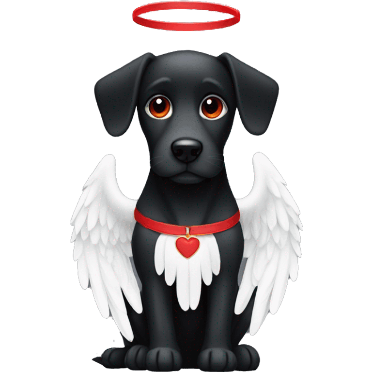 Black dog with red color and white angel wings emoji