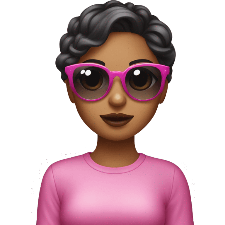 Chica con gafas con cabello oscuro con un esmalte de uñas rosa  emoji