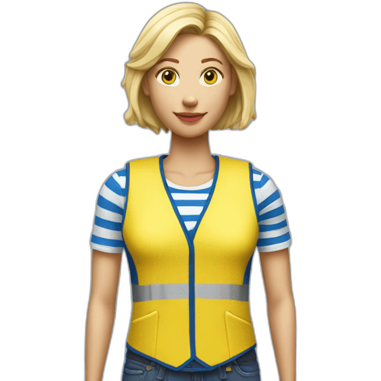 Ikea coworker blond woman blue stripes t-shirt and yellow security vest emoji