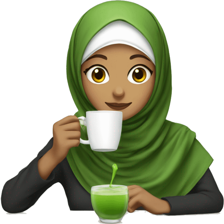 Hijabi girl drinking matcha  emoji