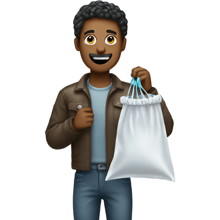 Guy holding floss and a plastic bag emoji