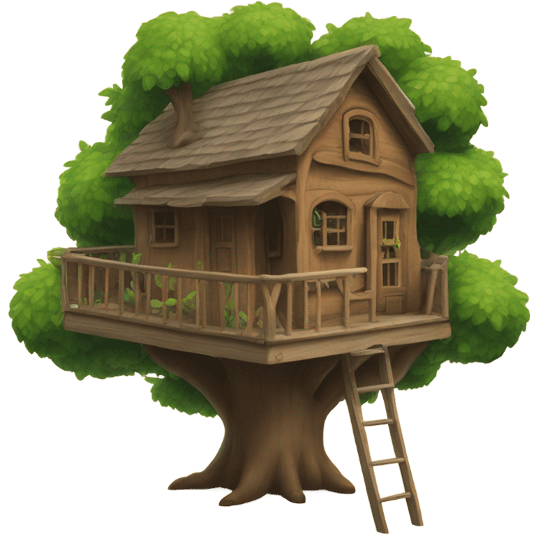 Treehouse with hanging sign reading OXG  emoji