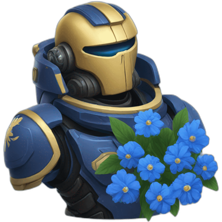 spacemarine giving blue flowers emoji