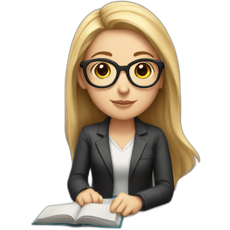 white girl with glasses and books sitting on the desk emoji