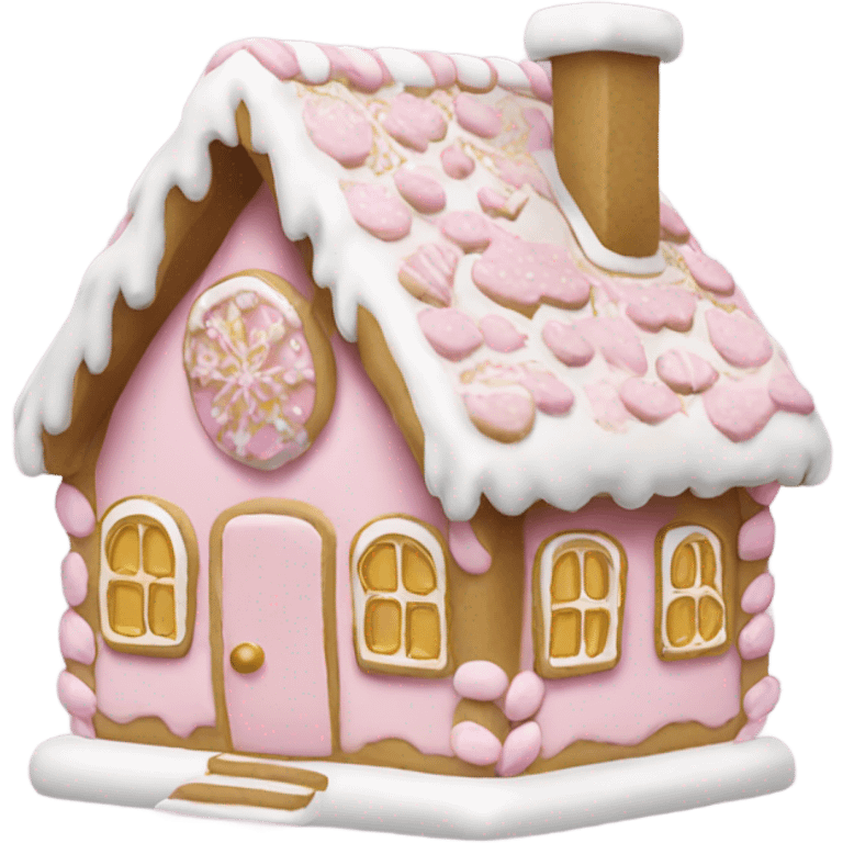 light pink and gold and white gingerbread house emoji