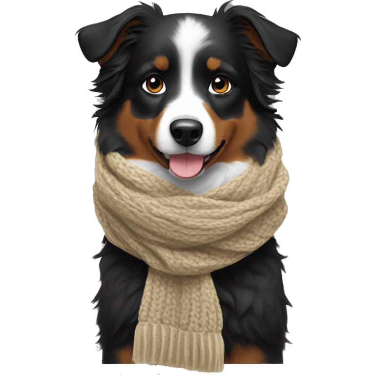 Small black australian shepherd dog wearing a knit scarf emoji