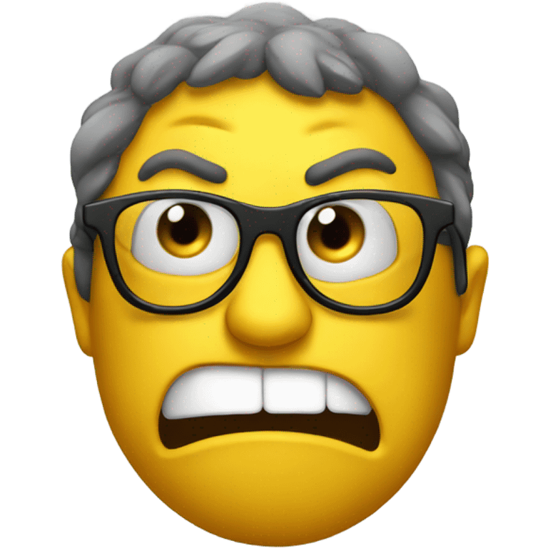 a yellow emoji with very very big glasses the emoji very angry and looks to the right side emoji