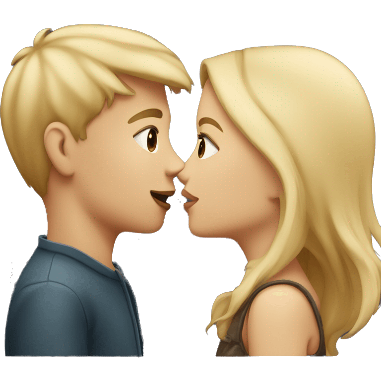 blonde boy and dark blonde girl kissing emoji