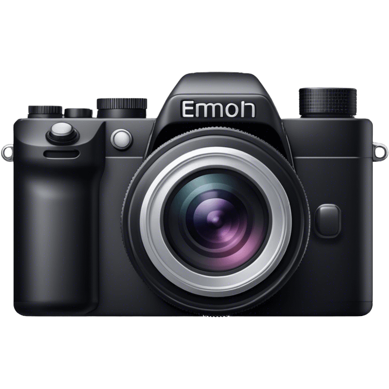 Photography icon, black camera with large lens, camera in focus, minimalistic style, clean lines, transparent background. emoji