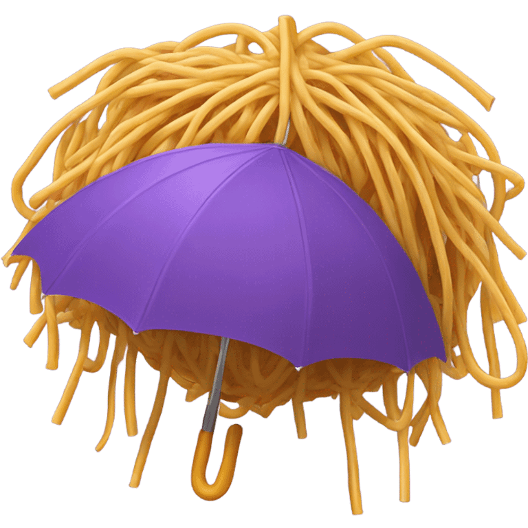 Purple spherical umbrella with spaghetti rained on it emoji