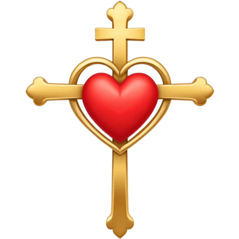 Two red  heart outlines  entwined with a simple gold cross  emoji