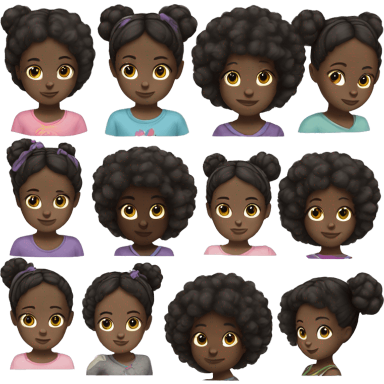 black skin 4 year old girl afro hair two buns, chinese eyes emoji