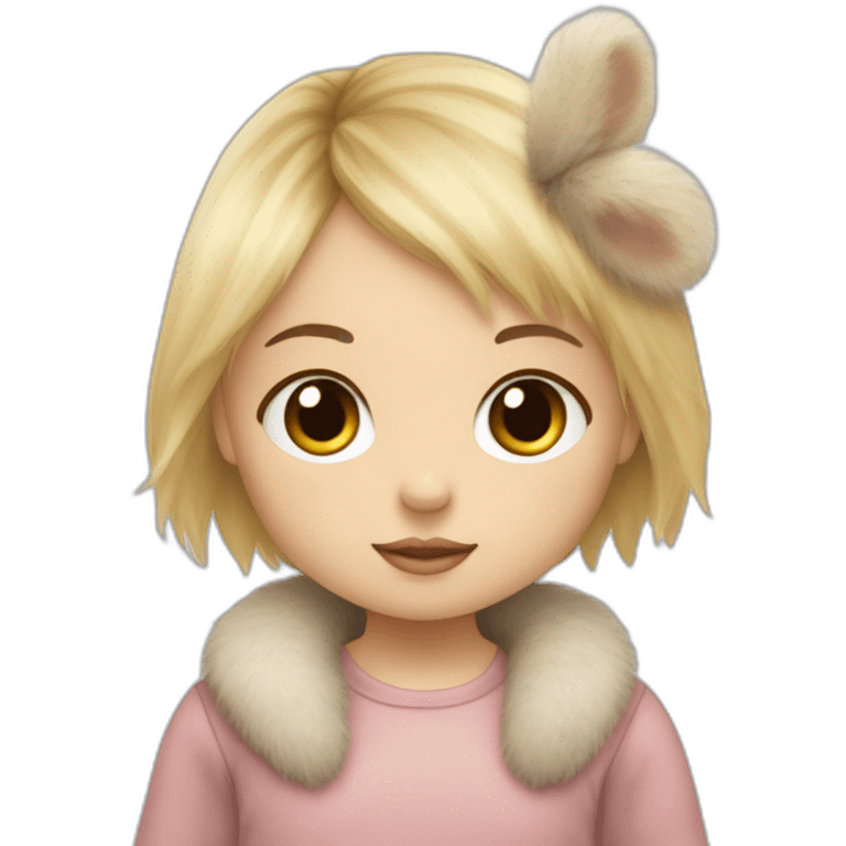 bébé fille blonde décoiffée avec une peluche Totoro  emoji