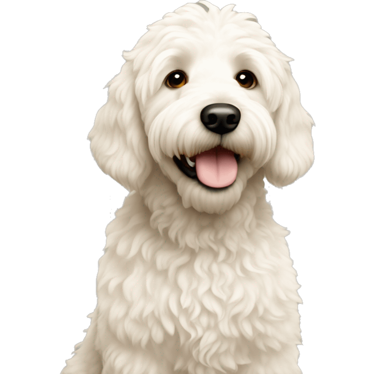 white golden doodle with brown spots emoji