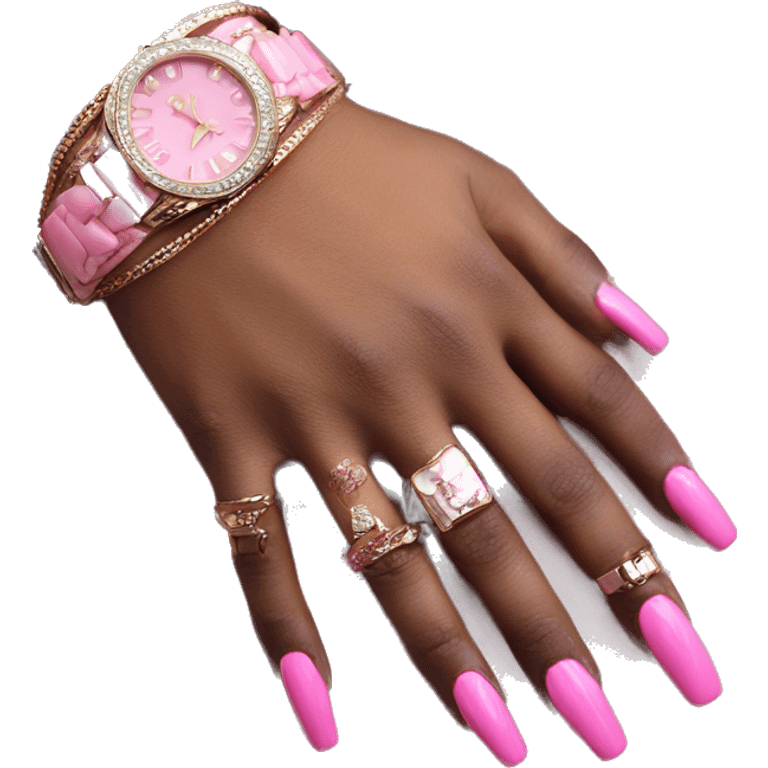 Dark hand luxury bracelet pink nails emoji