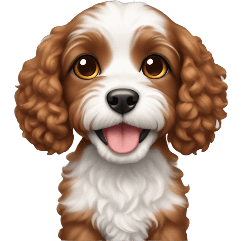 cavapoo puppy with dark red hair and white bell emoji