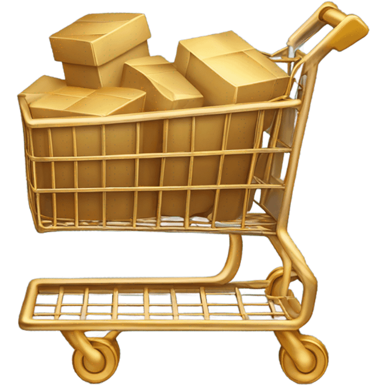 Copper and gold shopping cart filled with boxes emoji