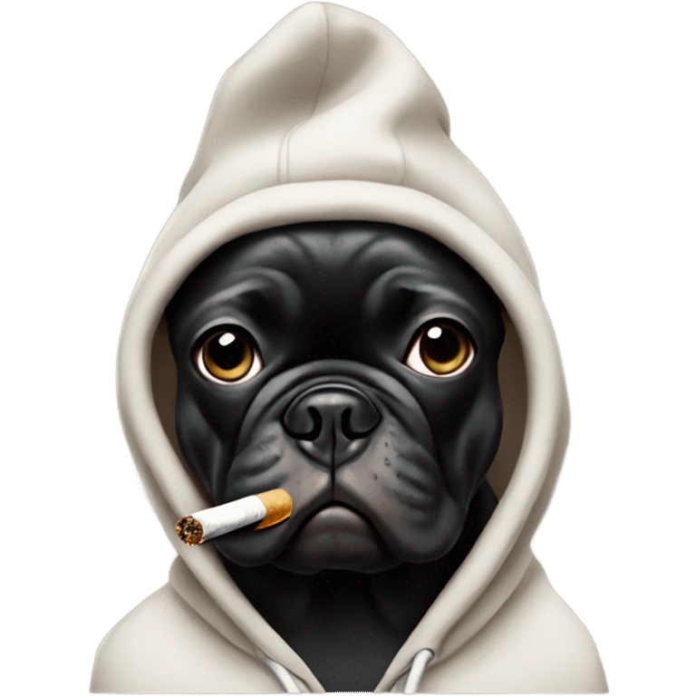 Black French bulldog wearing a hoodie smoking a cigarette  emoji