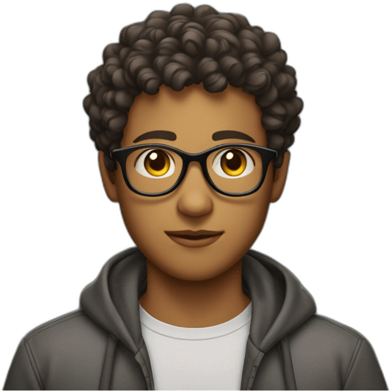 highly sticky-out ears, glasses and short curly hair with face of a young adult boy emoji