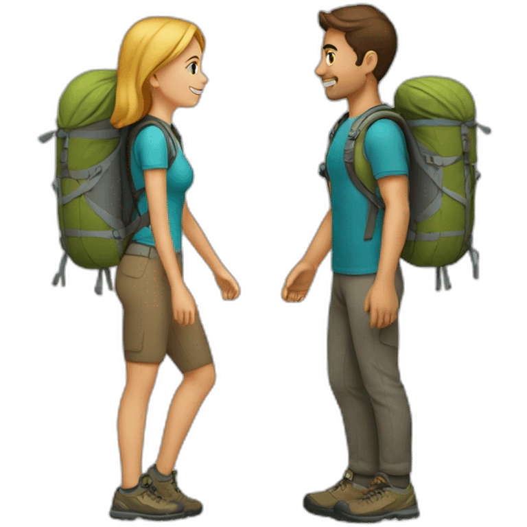 young couple trekking emoji