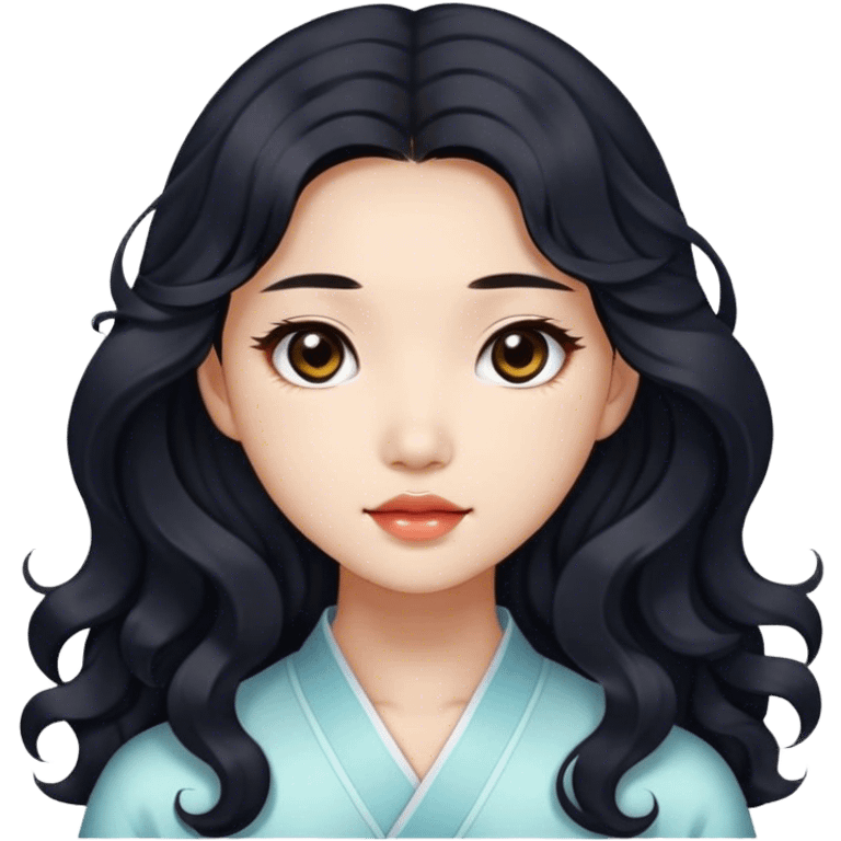 Beautiful girl,Black hair,wavy hair，long hair,Black eyes,Chinese emoji