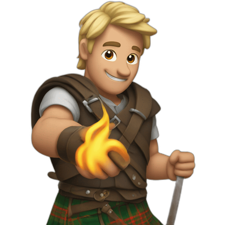 monty starting a fire wearing a kilt flexes bicep emoji