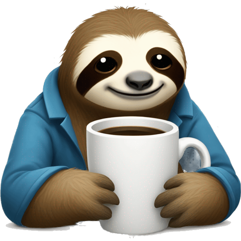 Cute sleepy Sloth with coffee mug simple clean ios emoji