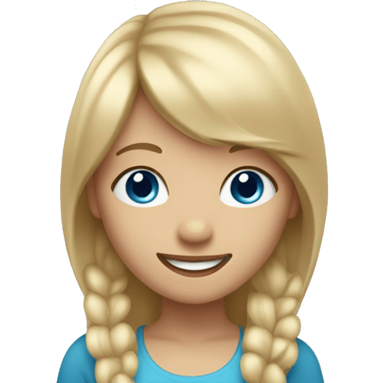 girl with blonde hair long with fringe and blue eyes welcoming happy emoji