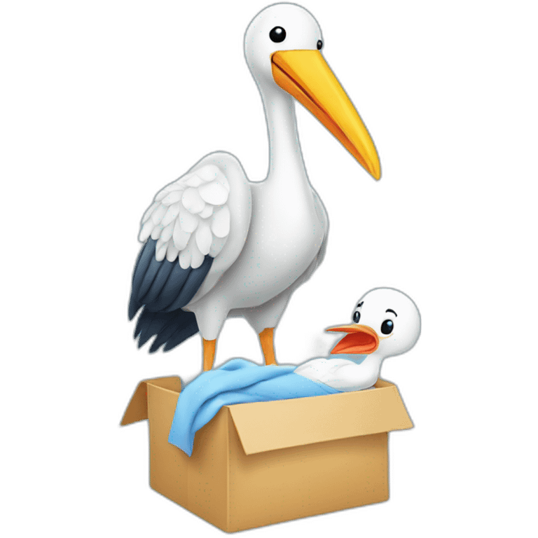 stork delivering a baby boy in fabric held in its beak emoji