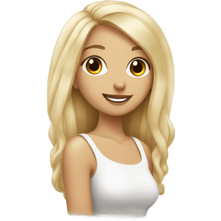 Una chica rubia con un pomerania blanco  emoji