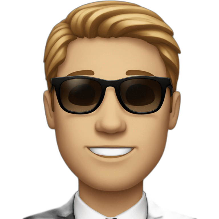 white guy in black suit with brown hair and black non-shinethrough sunglasses emoji