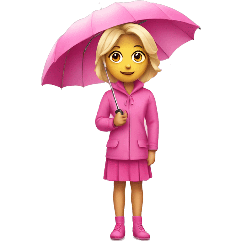 Blond girl holding pink umbrella in pink outfit emoji