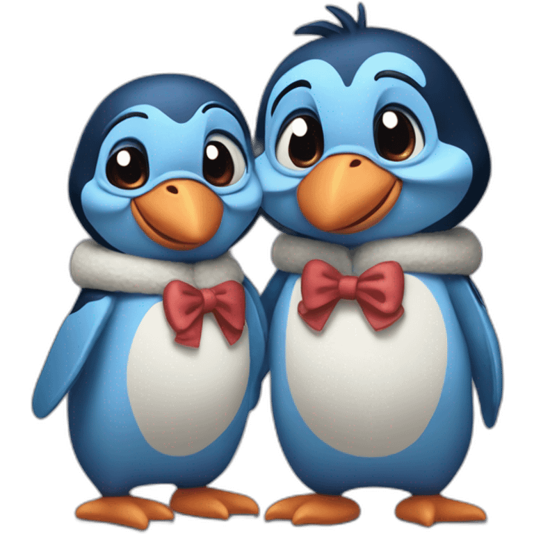 pareja de pingüinos disfrazados de stitch emoji