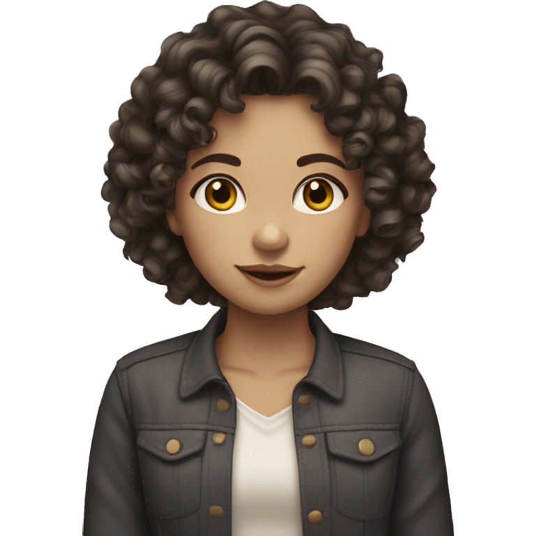 Girl with fair skin, dark eyes and dark curly/wavy hair.  emoji