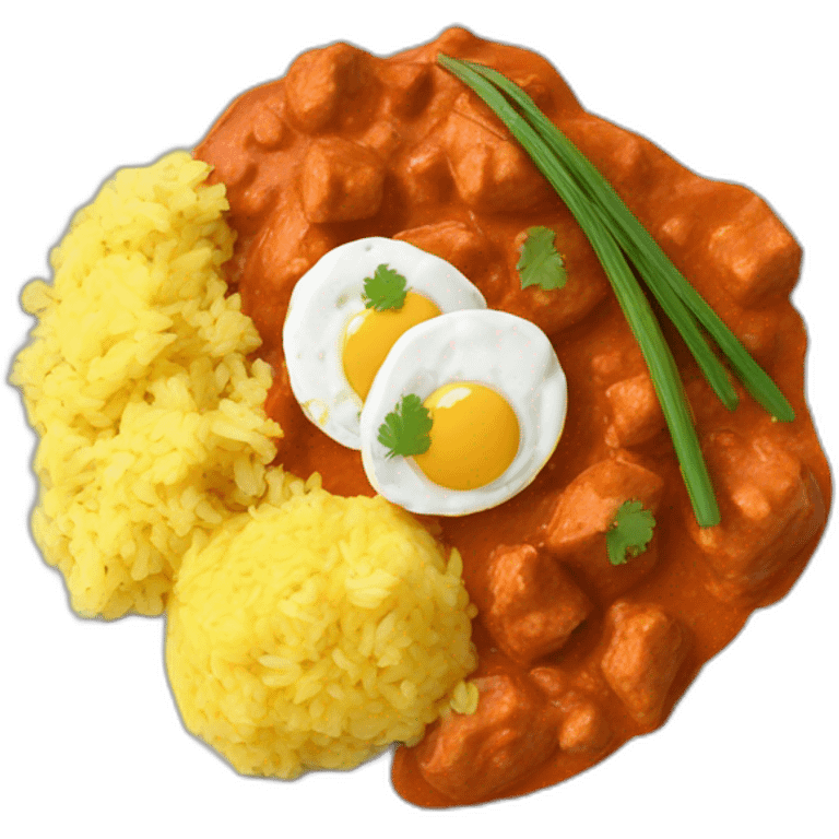 tikka masala, scramble egg and rice on a plate emoji