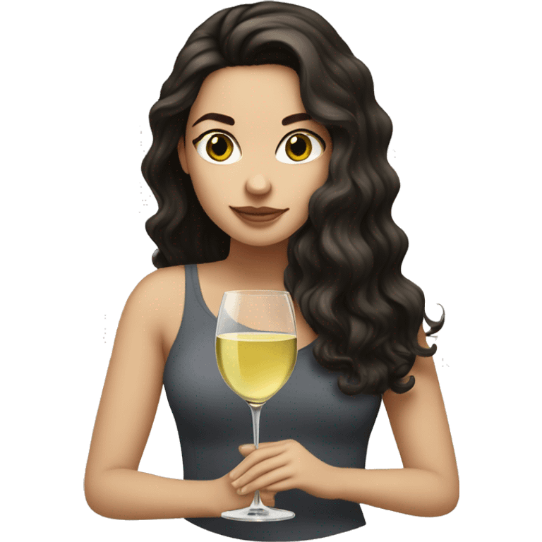 white girl with dark hair a glass of white wine emoji