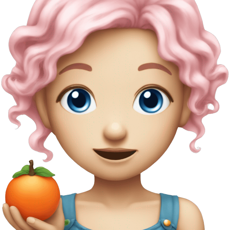 Cute fairy lady pink hair blue eyes eating persimmon emoji