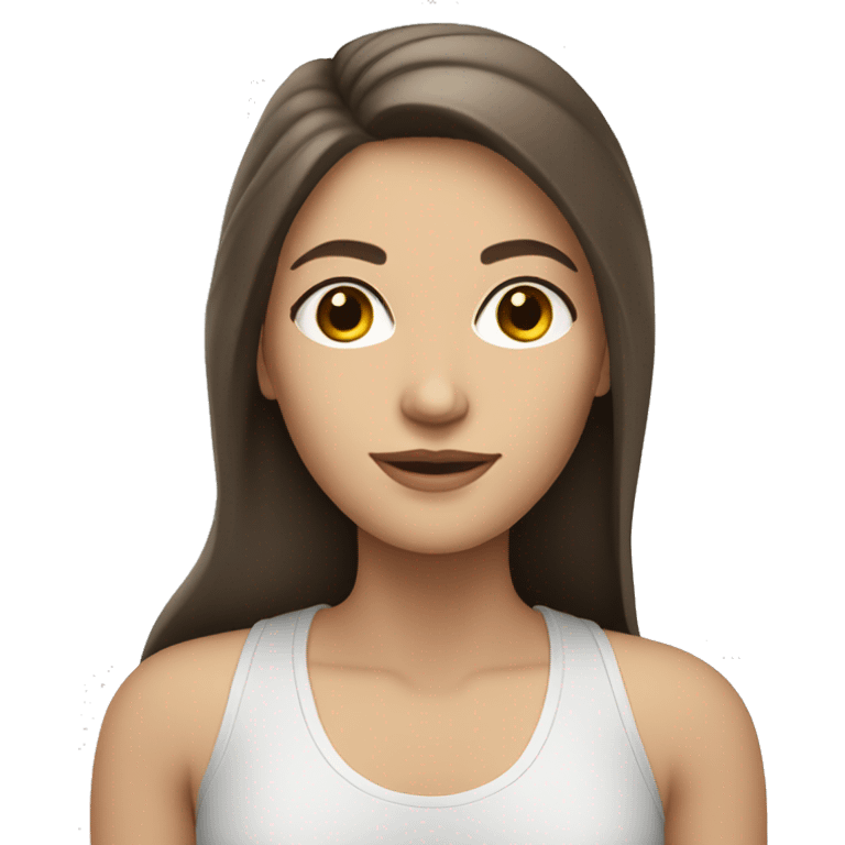 white brunette woman with long hair brown eyes holding emoji