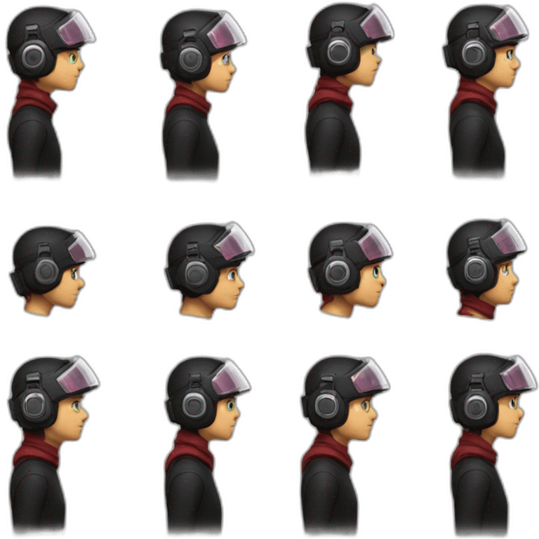 A 19 year old guy, in a beanie, wearing a futuristic spatial computing headset, in a black outfit with dark red accents emoji