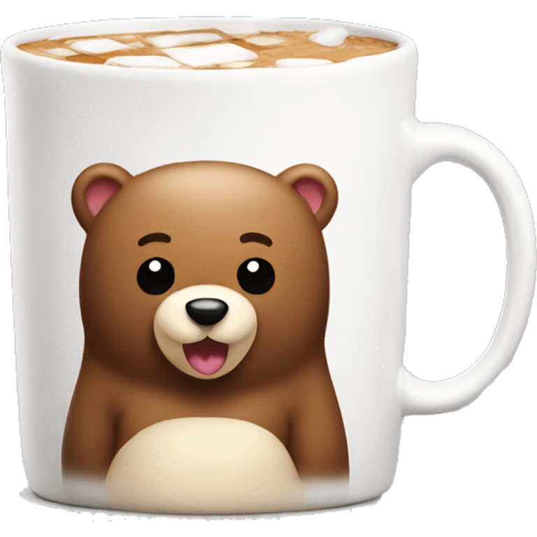 White mug with cute bear prints, hot choco with mallows on top emoji