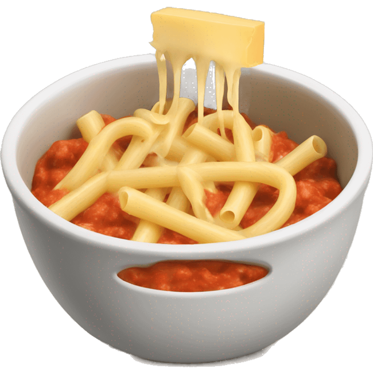 Pasta bowl with cheese and red sauce emoji