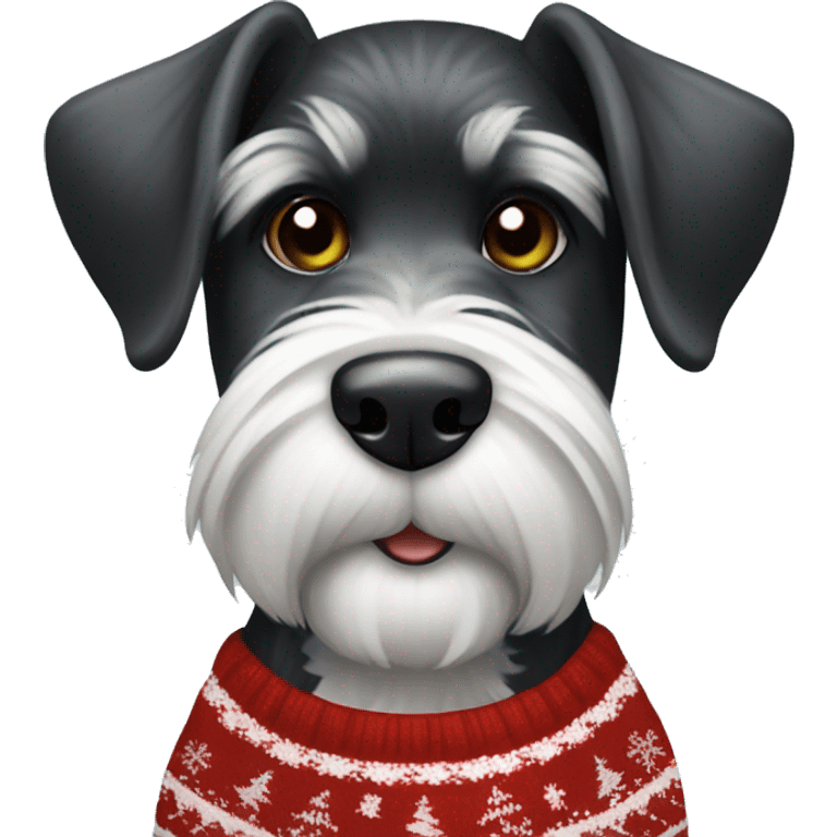 Black and white schnauzer with Christmas sweater emoji