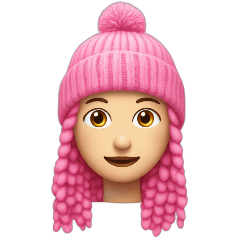 Only a pink beanie with a pink dot emoji