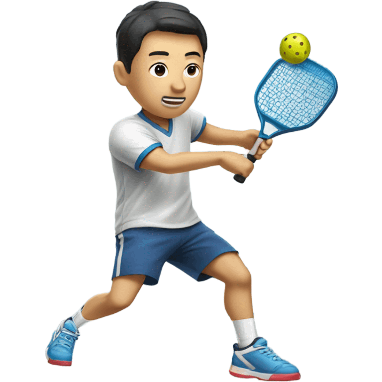 Male Chinese Pickleball player hitting a Pickleball emoji