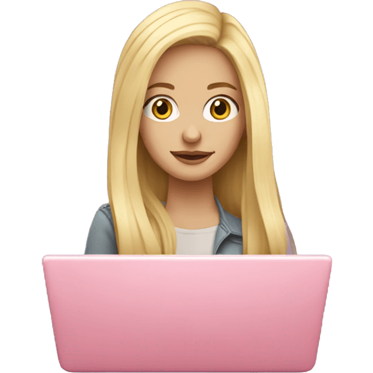 Graphic designer blonde girl with long hair and fair skin with Pink laptop  emoji