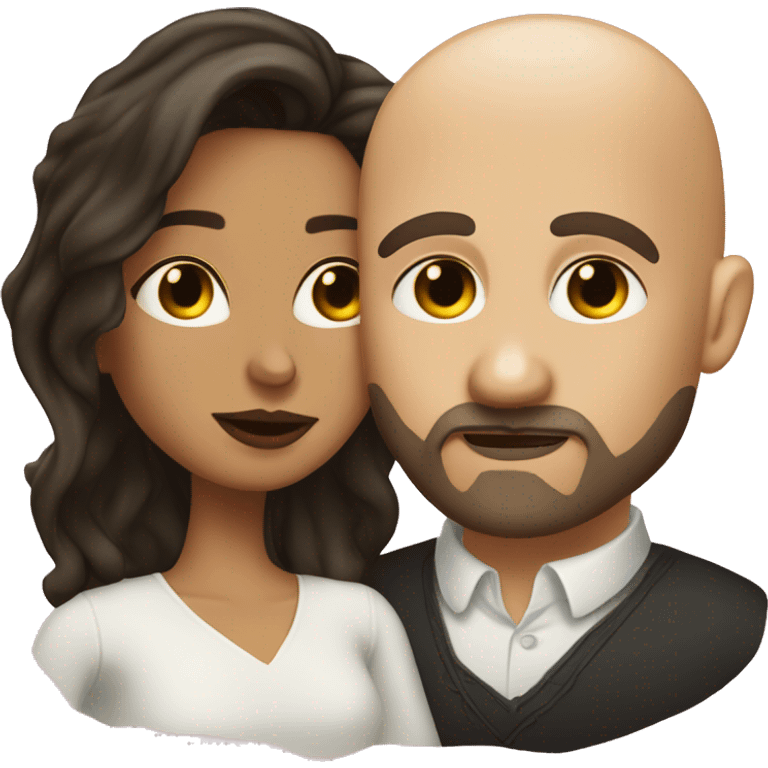 White Man bald with dark beard kissing short Mexican woman with long dark wavy hair emoji