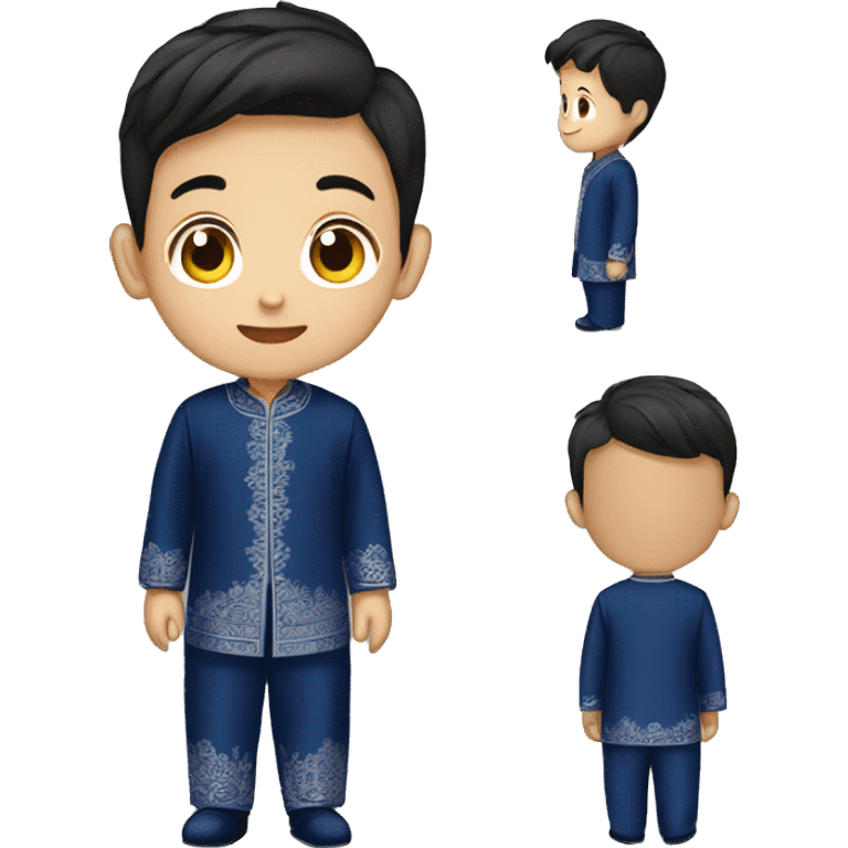 a boy wearing dark blue color of baju melayu and songkok emoji